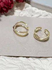 ★2Way★ 　結び目イヤーカフ｜艶やかK16GPゴールド・シンプル2個セット　リング