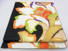 平和屋着物◎六通柄袋帯　唐織　花唐草文　黒地　金糸　逸品　BAAG9615if