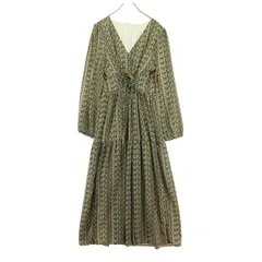 fifth フィフス 花柄 長袖 ネック ロングワンピース イエロー系 レディース 古着