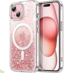 JETech iPhone 15 Plus 6.7インチ用 キラキラ ケース MagSafe対応 女性用 クリア かわいい ブリンブリン ピカピカ 耐衝撃 マグネット式 スマホカバー (ピンク)1