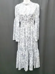 ◇ ◎ NICE CLAUP ナイスクラップ 総柄 長袖 ロング丈 ワンピース 表記なし オフホワイト系 ネイビー レディース P  【1406240028085】