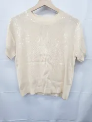 ◇ ⊂ ZARA ザラ シンプル　ハイゲージニット 半袖 スパンコール刺繡トップス サイズM ベージュ系 レディース E  【1411130008382】