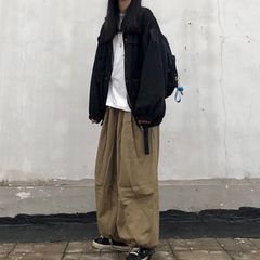 テーパードパンツ ワイドパンツ メンズ バギーパンツ ゆったり 太め カジュアルパンツ サルエル イージーパンツ リラックス ロングパンツ 無地 薄手 ボトムス ウェストゴム コットン オールシーズ