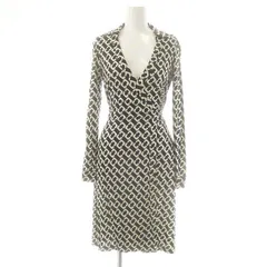 ダイアンフォンファステンバーグ DIANE von FURSTENBERG シルク総柄カシュクールワンピース 0 ブラック アイボリー /DO ■OSのサムネイル