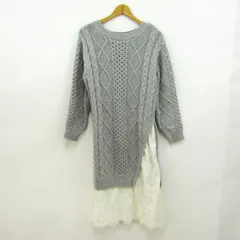 マーキュリーデュオ ニットワンピース 長袖 ウール混 ブランド トップス レディース Fサイズ グレー系×ホワイト MERCURYDUO 【中古】