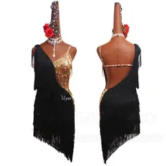 ラテンワンピースドレス　豪華 ブラック＋ゴールド オーダーメイド