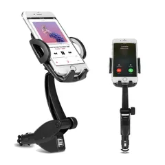 【特価セール】DELAM 車載ホルダー オートホールド式 シガーソケット付き携帯スタンド USBポートx2 スマホホルダー 360度回転可能 出力5V3A GPSスタンド iphone/Sony Xperia/Samsung Galaxy/Huawei/ASU