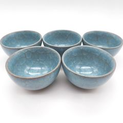 菊の御紋 青磁の貫入茶器 湯呑 美品 レトロ 5客 木箱付き - メルカリ