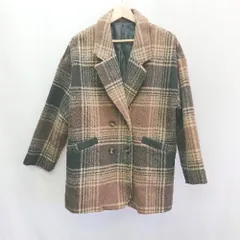 ■ DouDou ドゥドゥ チェック柄 ポケット付き 長袖 ミドル丈コート サイズ M ブラウン ベージュ レディース E  【1405140032482】