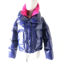 美品★正規品 Dsquared2 ディースクエアード 19年 レイヤード風 ロゴ入 ZIP UP フード付 ダウンジャケット ブルー×ショッキングピンク 36のサムネイル