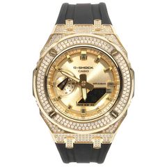 G-SHOCK GA2100GB GARISH メタル CZジルコニアカスタム ラバーバンド カシオーク ブラックベルト ステンレス製 艶消しモデル Frosted Edition CASIOAK GOLD