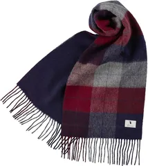 Elensia エレンシア カシミヤブレンド リバーシブル マフラー レディース メンズ UVカット98%以上 チェック 30x186cm 160g(ネイビー)