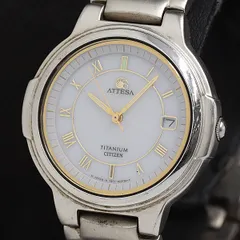 稼動 良品 シチズン アテッサ エコドライブ 7871-H14088 電波ソーラー デイト 白シェル文字盤 レディース腕時計 AOY 2000000 NSK