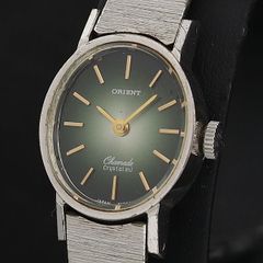 美品 オリエント セレーネ クリスタル 自動巻き 腕時計 緑 