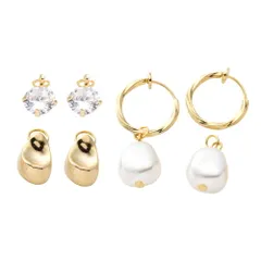 【ゴールド×アソート】[Cream dot. クリームドット公式] 4点セット フープ 金属アレルギー ニッケルフリー 4way バネ式 チャーム 一粒ビジュー パール バロックパール風 ドロップメタル 大人