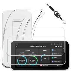 【2+1】Galaxy 5G Mobile Wi-Fi SCR01 用の フィルム + Galaxy 5G Mobile Wi-Fi 用の ケース nutmeg【日本旭硝子素材採用】SCR01 ガラスフィルム (2枚) + 保護カバー (1枚) 透明保護ソフトのサムネイル