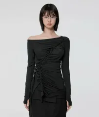 FLAREUP(フレアアップ) ねじれた ハンドメイド 片方オフショルダー ロング スリーブ