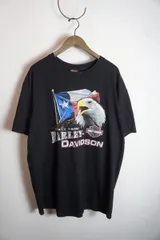 正規 00s Vintage Harley-Davidson ビンテージ ハーレーダビッドソン 鷲柄 イーグル Tシャツ 半袖 カットソー 黒 ブラック 本物 XL 808P★2