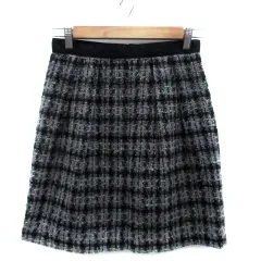 ロペピクニック ROPE Picnic フレアスカート ミニ丈 チェック柄 38 オフホワイト 黒 ブラック /HO17