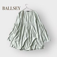 BALLSEY ボールジィ【M】ニット　シルク　袖フレア カーディガン チュニック丈 カジュアル a514