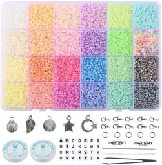 【新着商品】ビーズ手芸 24色 BetterJonny 3mmガラスシードビーズ 小さなクラフトビーズ 小さなビーズキットラウンドシードビーズ アクセサリーキットDIY用品 手芸 ジュエリー用手作り(ライトカラー)