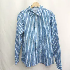 ◇ ⊂ ◎ Eddie Bauer エディー・バウアー ストライプ柄 長袖 シャツ サイズM ブルー ホワイト メンズ E  【1411280011195】