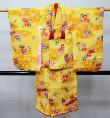 七五三 三歳 女児 被布コート 着物 長襦袢 3点セット 黄色 祝着 刺繍入りの半衿 伊達衿縫い付け済 お仕立て無料 NO41217