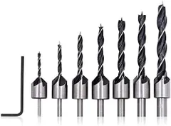 3/4/5/6/7/8/10 mm セット 7本セット 六角レンチ付き 木工用ドリル 木工用ドリル 穴あけ 高速度鋼製 木材 鋭角ビット 工具 下穴ドリルビット ビット ビット 面取り 木工用セット 下穴 座ぐり 皿錐 下穴錐 (3/4/5/6/7/8/10m