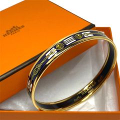 2134　HERMES エルメス　エマイユ エナメルバングル　ネイビー ゴールド