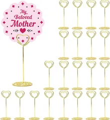 Rimikuru メモクリップ スタンド ハート 20個セット 可愛い 卓上 カードスタンド 結婚式 (ゴールド)