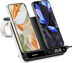 PixelWatch充電器、Google/iPhone/Samsung対応ワイヤレス充電器2台同時、折りたたみ式スタンド、PixelWatch3/2/FitbitVersa4/3/Sense2/ACELTE、Pixel