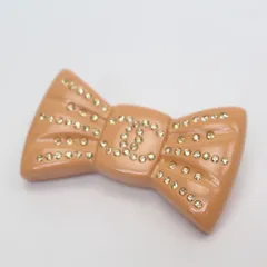 IS698)CHANEL シャネル ココマーク 02P リボン モチーフ ラインストーン ブローチ ゴールド オレンジ