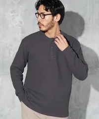 新品 未使用 JIGGYS SHOP(ジギーズショップ)ワッフルサーマルロンT ヘンリーネック 217855 チャコールグレー
