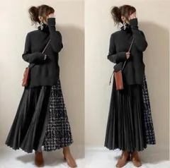 プリーツの切り替えも可愛い　【2点SET】スリットプリーツワンピースセット