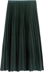Dep Club リピ必至 プリーツスカート ロング 体型カバー ゆったり レディース ロングスカート ウェストゴム 厚手 かわいい aライン 上品(グリーン,  Free Size)