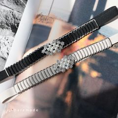 ベルト レディース ゴム 細い パール 結婚式 簡単 お呼ばれ ウエストマーク パーティー バックル フォーマル フックタイプ haremode B-10