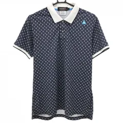 【超美品】ルコックゴルフ 半袖ポロシャツ ネイビー×白 ロゴ総柄  メンズ L ゴルフウェア le coq sportif