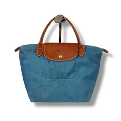 ロンシャン　LONGCHAMP ルプリアージュ　ミニハンドバッグ　ブルー　ブラウン　ミニトートバッグ　ナイロンキャンバス