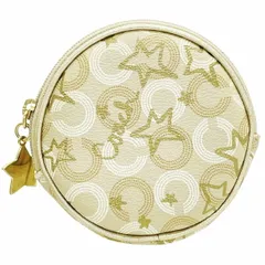 コーチ コインケース オプアート スター コインパース PVC ベージュ系 シャンパンゴールド系 COACH 星 ラウンドファスナー 小銭入れ 丸型 ポーチ 小物入れ ブランド小物 箱付き 美品【中古】