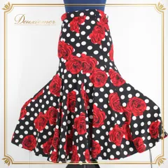 社交ダンス 衣装 スカート レッスンウェア 練習着 社交ダンスパーティー ブラック系 ホワイト系 レッド系 赤 黒 白 ドット 水玉 花柄 薔薇 ふわっと裾 大きめサイズ 伸縮性 パーティー用 雰囲気アップ モダンデザイン おしゃれ