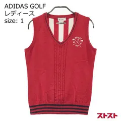 ADIDAS GOLF アディダスゴルフ ウール混 ニットベスト ロゴ刺繍 ストライプ柄 レッド系 M ［240001871890］