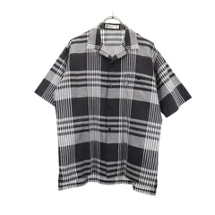 ブラックピア リネン コットン ブレンド オープンカラー チェック柄 半袖 シャツ L 黒系 BLACK PIA メンズ 【中古】  【230703】 メール便可