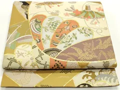平和屋着物●六通柄袋帯　都龍錦　波涛翠竹文　金糸　正絹　逸品　DAAV9254obのサムネイル