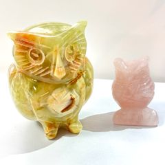 赤字処分！フクロウ２点セット【瑪瑙・ローズクォーツ】