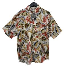 GC820 PERRY ELLIS アロハシャツ デザインシャツ 半袖シャツ シャツ ボタンダウン ブラウン系 メンズ サイズL