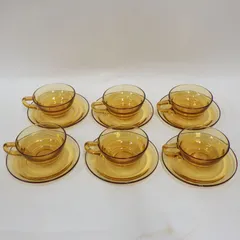 昭和 レトロ アンバーガラス コーヒーカップ&ソーサー 飴色ガラス 併売