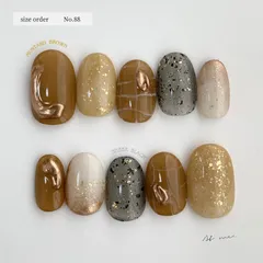 【sizeorder】No.88 ニュアンスネイル オーダー 手書き チェック マスタード ブラウン