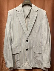 【SHIPS 取り扱い】 MADE IN ITALY製 U-Ni-Ty ストライプ柄コットンテーラードジャケット ライトブルー 46サイズ