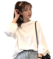 [Electric Circus] Tシャツ 長袖 トップス カットソー 着痩せ ゆったり 重ね着 無地 シンプル 普段着 インナー レディース (ホワイト) かっこいい かわいい おしゃれ 人気 大人 女性 着 服 用 ロンT チュ [ホワイト] [2XL]