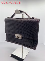 GUCCI ディアマンテ   ダークブラウン レザー ハンドバッグ　グッチ